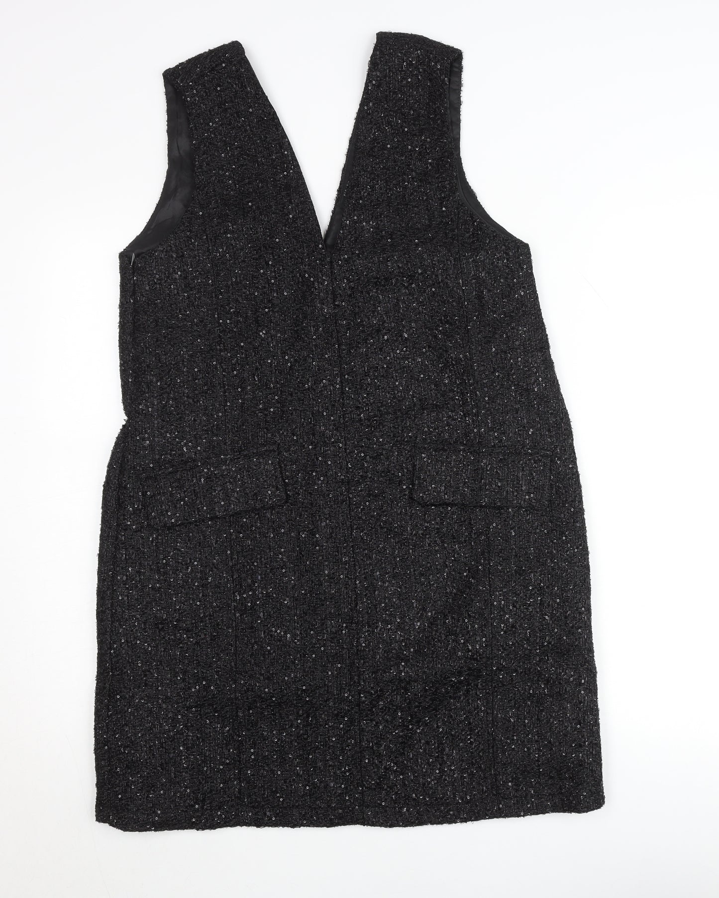 Parfois Women Black Tweed Sleeveless Shift Dress Size 12