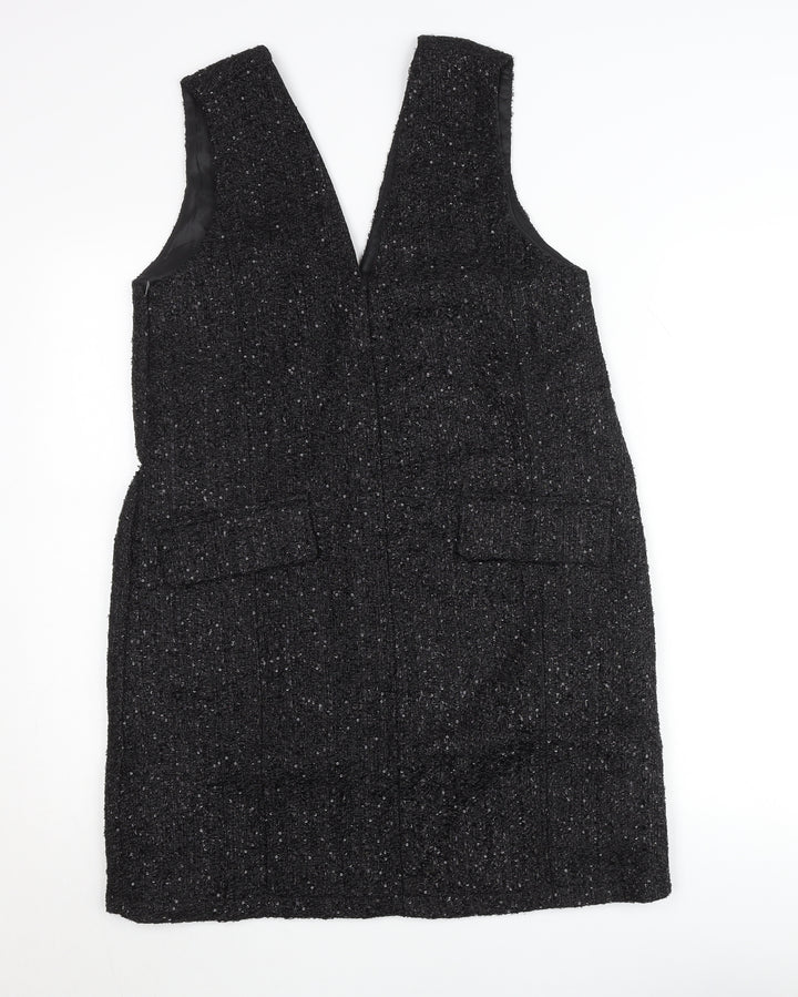 Parfois Women Black Tweed Sleeveless Shift Dress Size 12