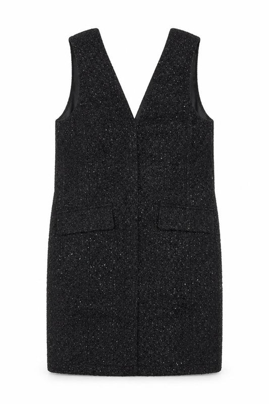 Front view of Parfois Women Black Tweed Sleeveless Shift Dress, size 12