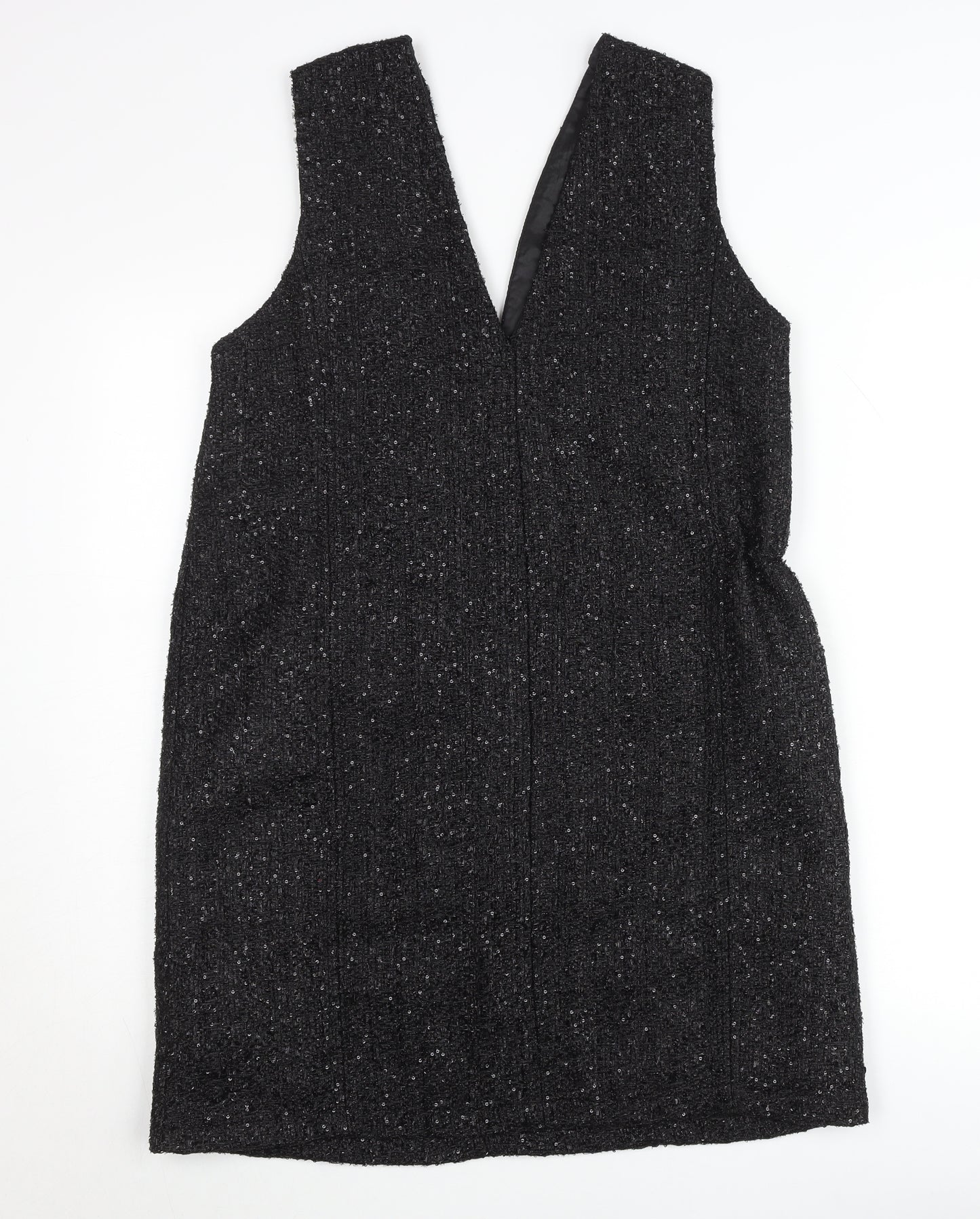 Parfois Women Black Tweed Sleeveless Shift Dress Size 12
