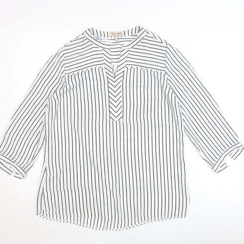 Tinta Style Women's White Striped V-Neck 3/4 Sleeve Tunic Blouse Size 10