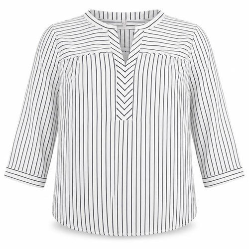 Tinta Style Women's White Striped V-Neck 3/4 Sleeve Tunic Blouse Size 10