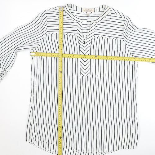 Tinta Style Women's White Striped V-Neck 3/4 Sleeve Tunic Blouse Size 10