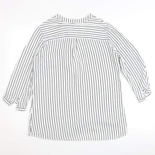Tinta Style Women's White Striped V-Neck 3/4 Sleeve Tunic Blouse Size 10