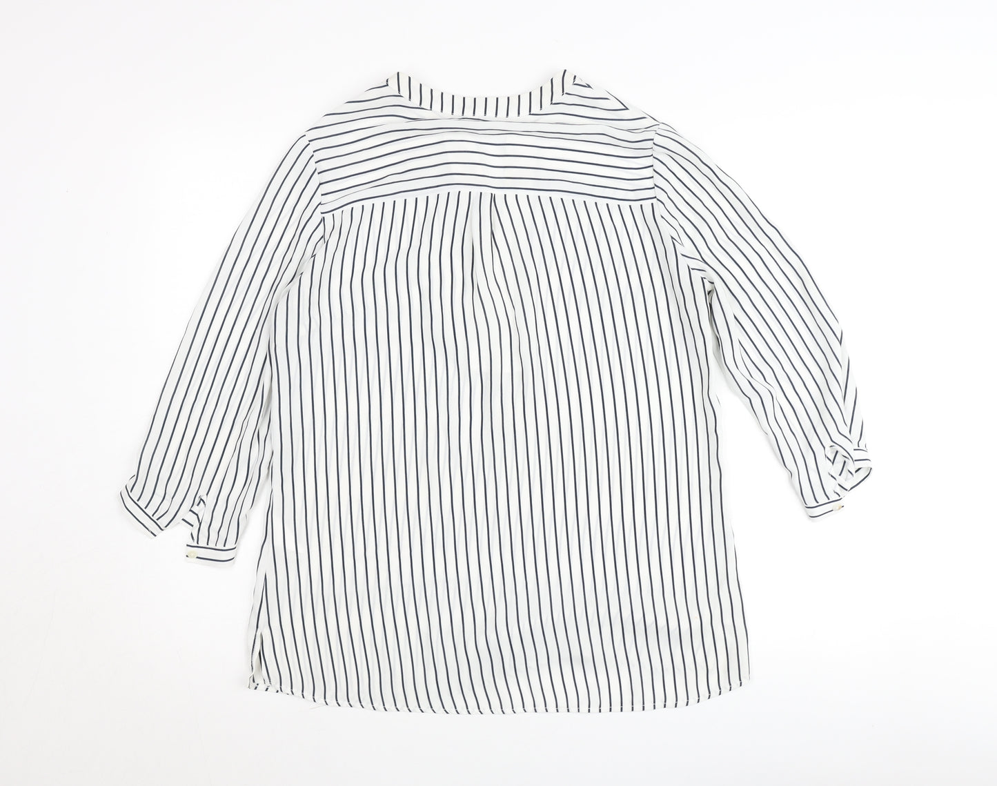 Tinta Style Women's White Striped V-Neck 3/4 Sleeve Tunic Blouse Size 10