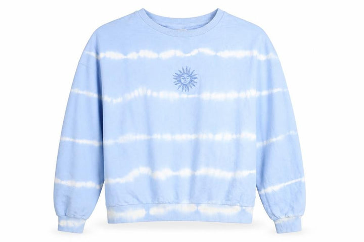 Pull&Bear Women's Blue Tie-Dye Sun Embroidered Pullover Jumper Size 14