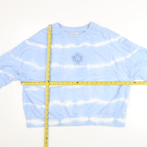 Pull & Bear Women's Blue Tie-Dye Sun Embroidered Pullover Jumper Size 14