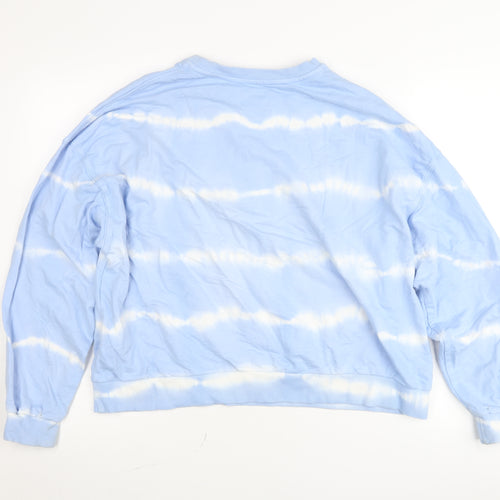 Pull & Bear Women's Blue Tie-Dye Sun Embroidered Pullover Jumper Size 14