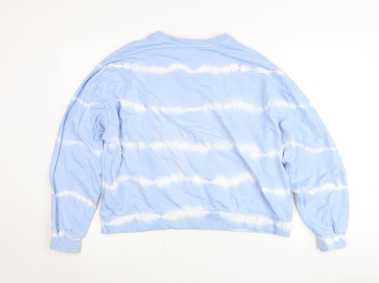 Pull & Bear Women's Blue Tie-Dye Sun Embroidered Pullover Jumper Size 14