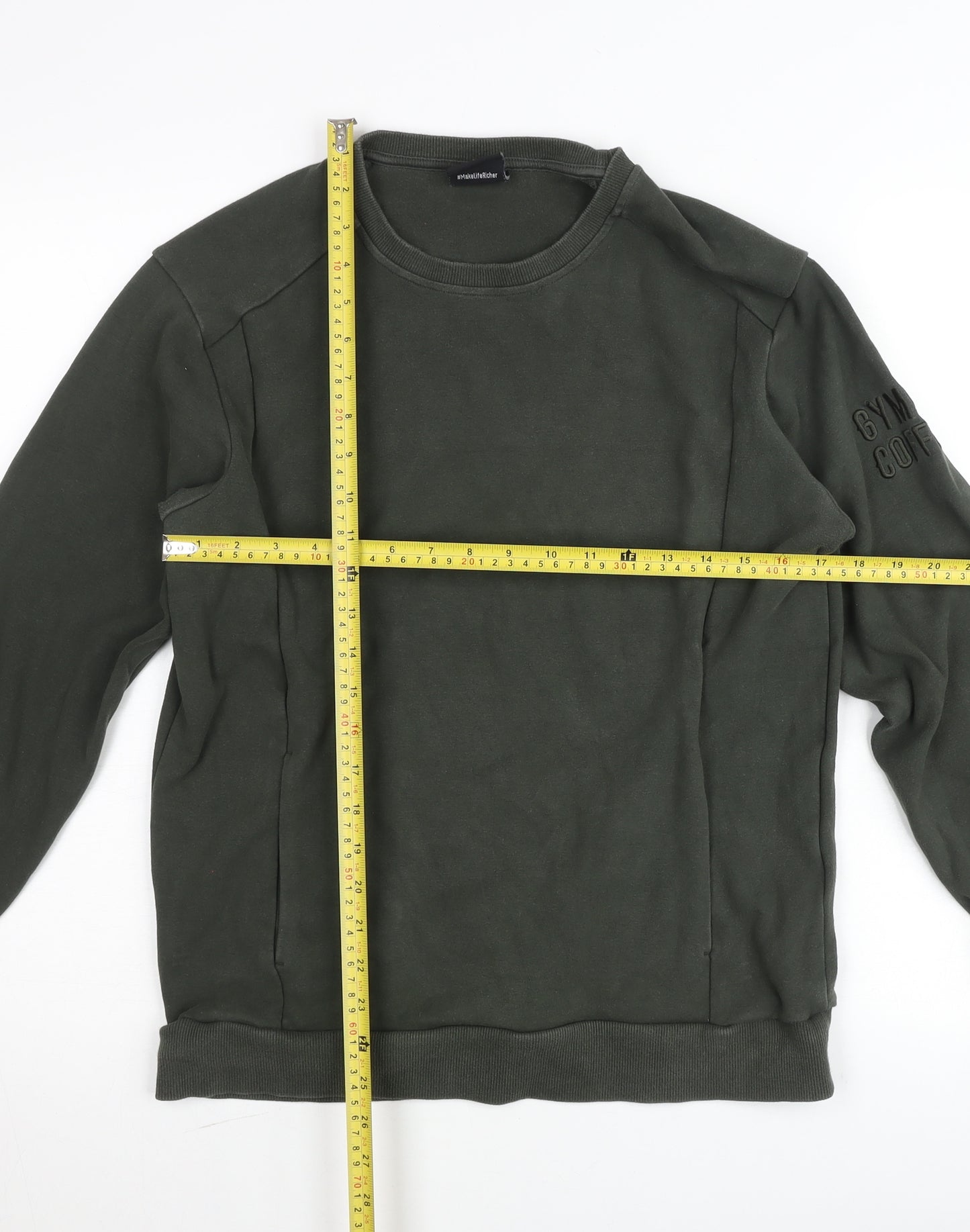 Gym+Coffee Men's Green Crew Neck Pullover Jumper Size M