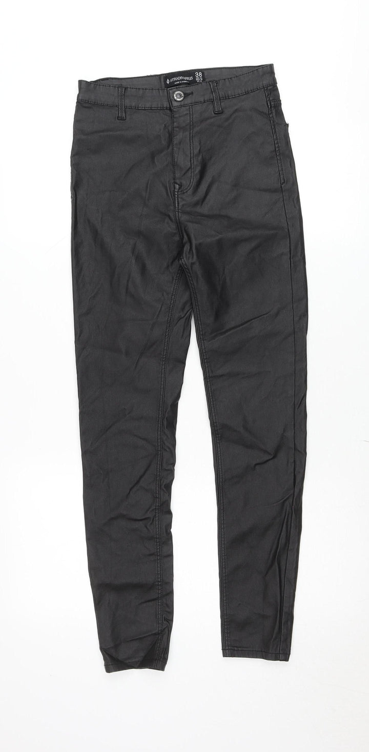 Stradivarius Women Black Slim Chino Trousers UK 10 Cotton Twill