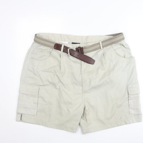 Fishtank Men's Beige Cargo Shorts Size 54 with Belt Lightweight Cotton