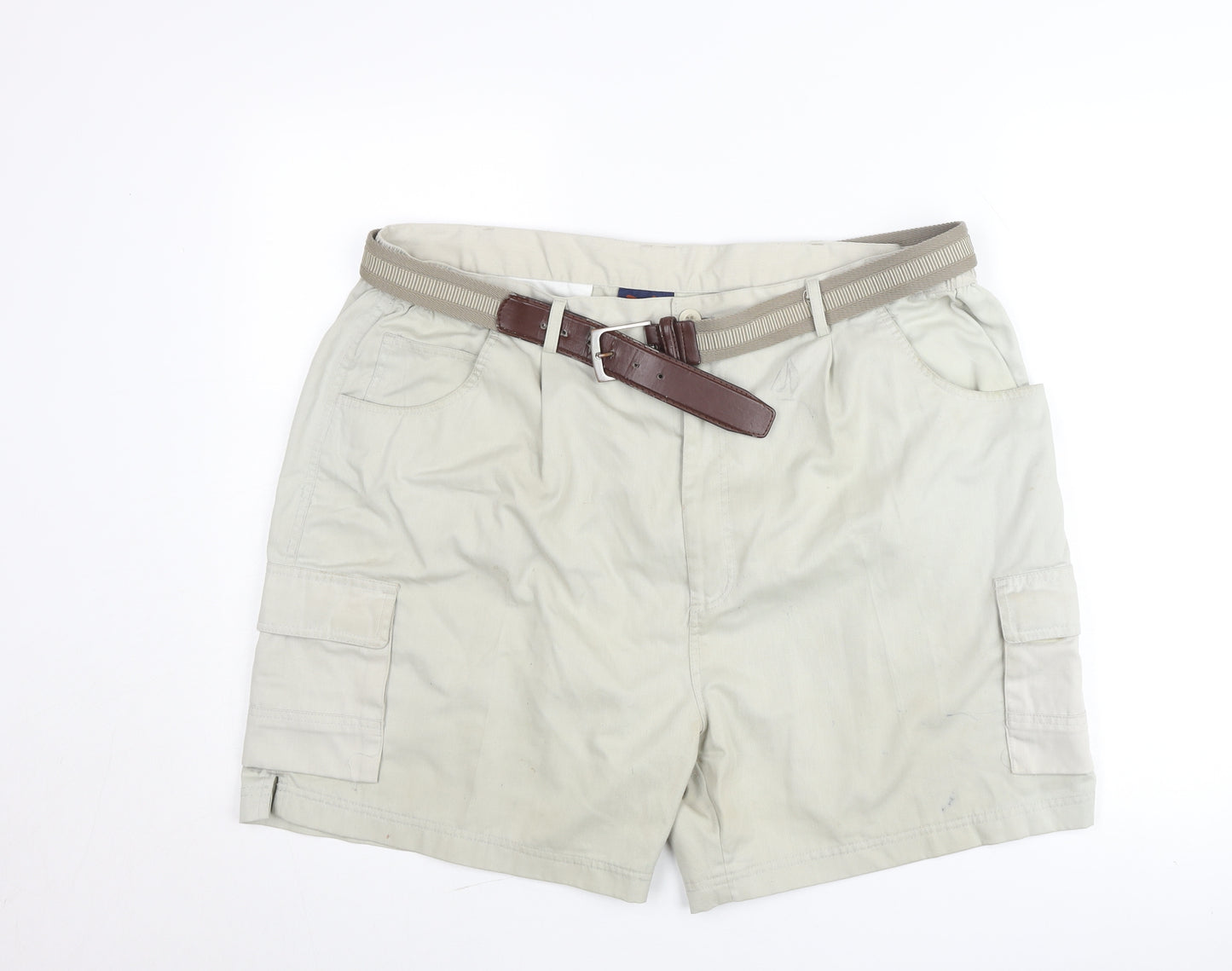 Fishtank Men's Beige Cargo Shorts Size 54 with Belt Lightweight Cotton