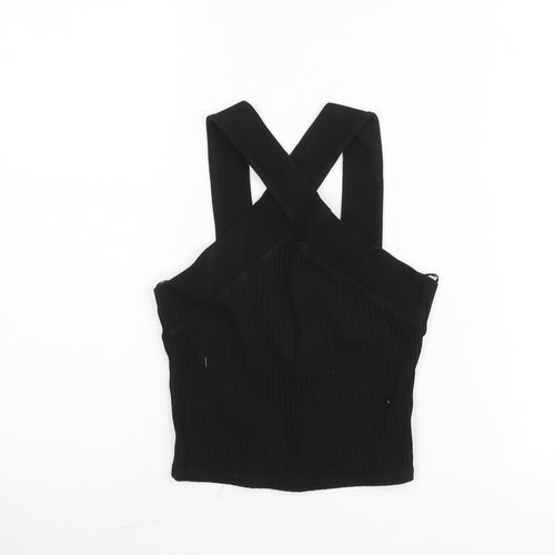 Zara Women Black Cropped Cotton Elastane Tank Top Size S