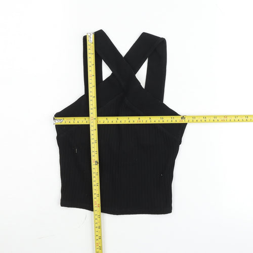 Zara Women Black Cropped Cotton Elastane Tank Top Size S