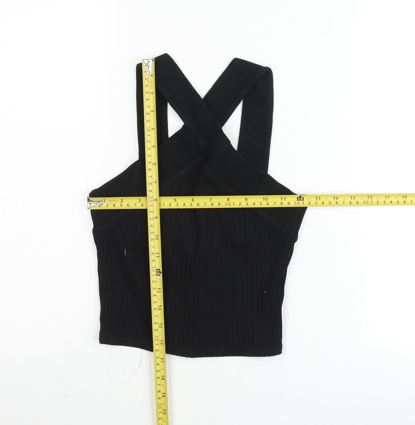 Zara Women Black Cropped Cotton Elastane Tank Top Size S