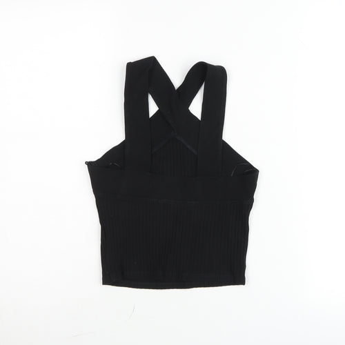 Zara Women Black Cropped Cotton Elastane Tank Top Size S