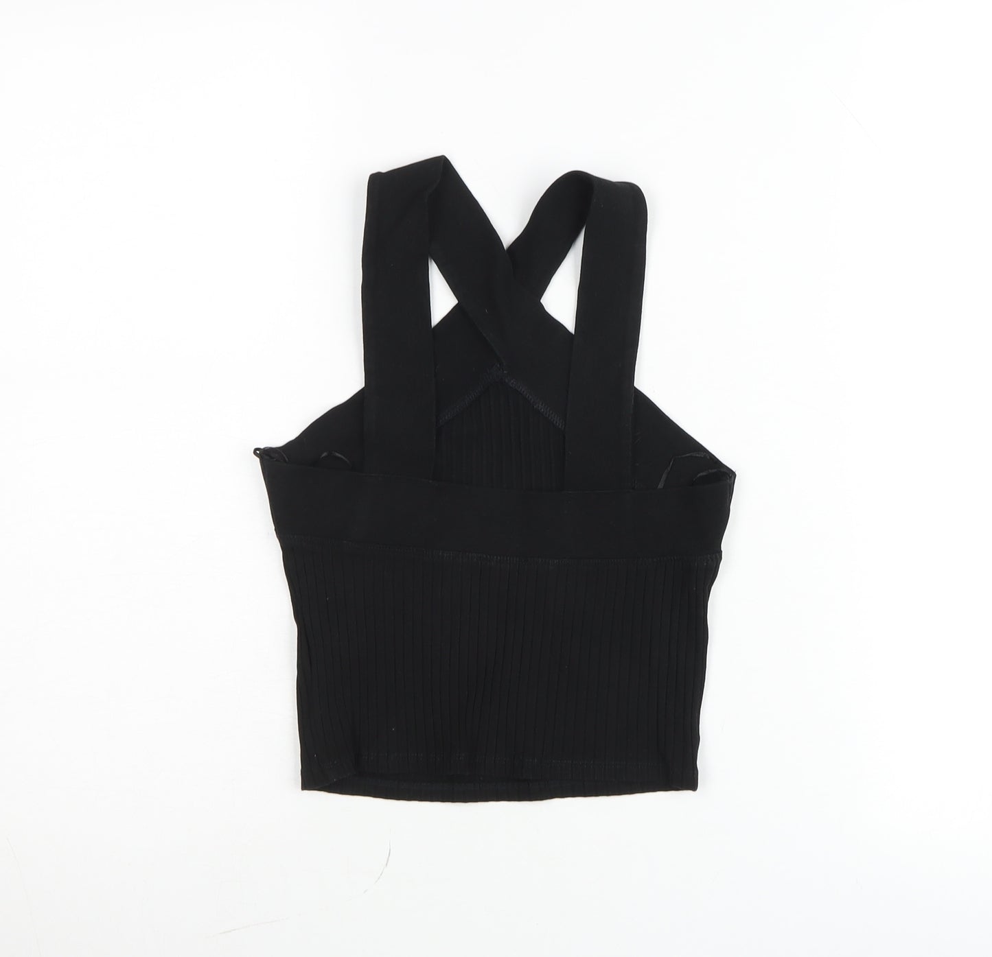 Zara Women Black Cropped Cotton Elastane Tank Top Size S