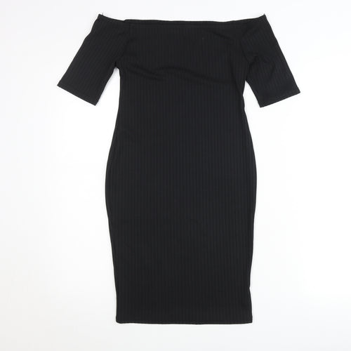 New Look Women’s Black Off Shoulder Ribbed Bodycon Midi Dress Size 8