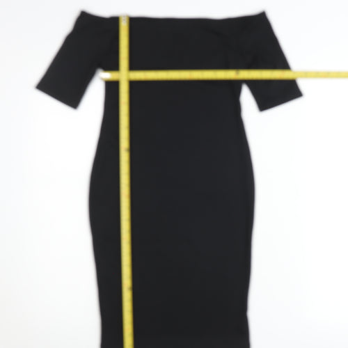 New Look Women’s Black Off Shoulder Ribbed Bodycon Midi Dress Size 8