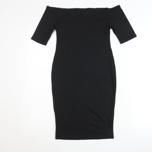 New Look Women’s Black Off Shoulder Ribbed Bodycon Midi Dress Size 8