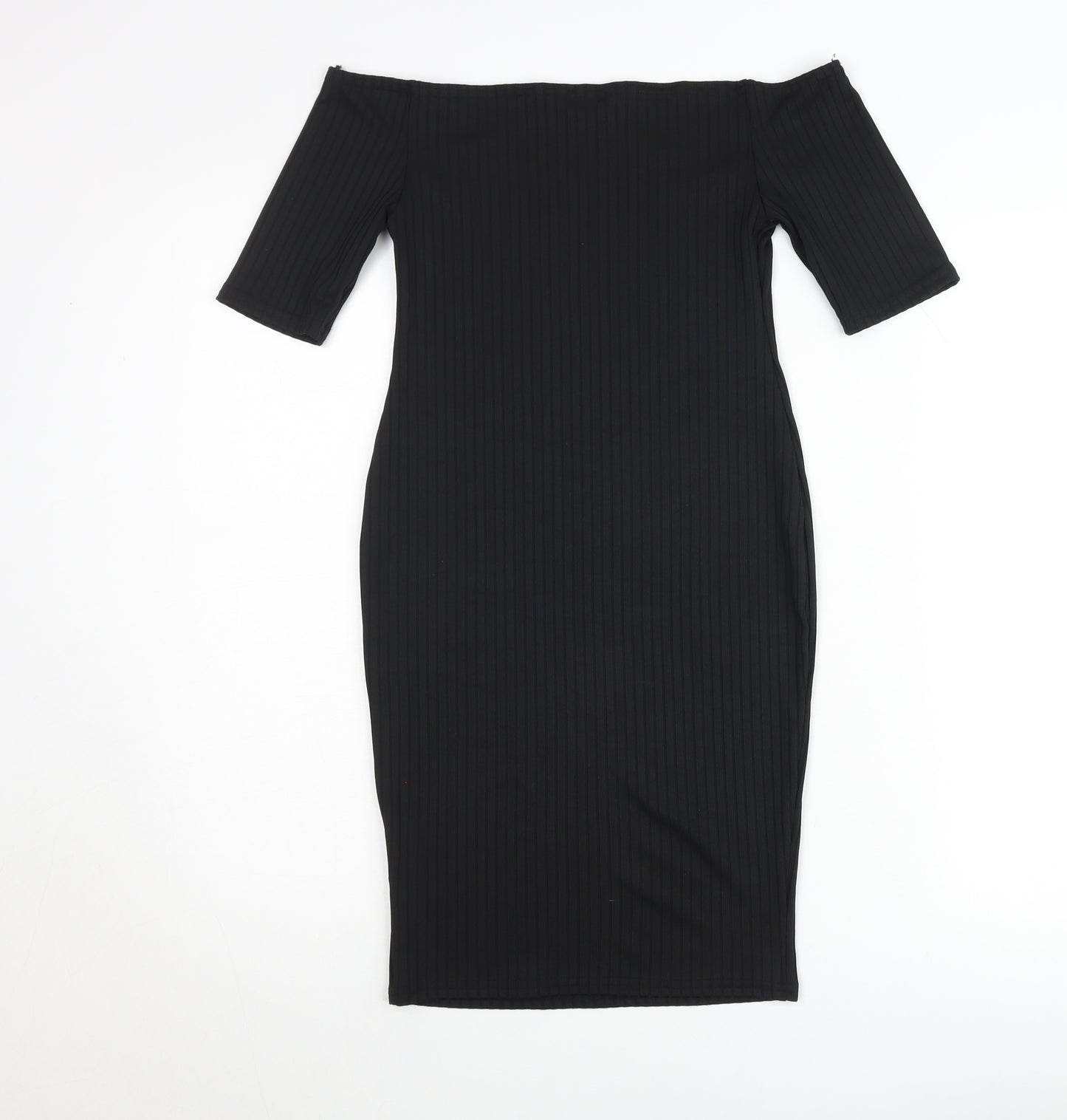 New Look Women’s Black Off Shoulder Ribbed Bodycon Midi Dress Size 8