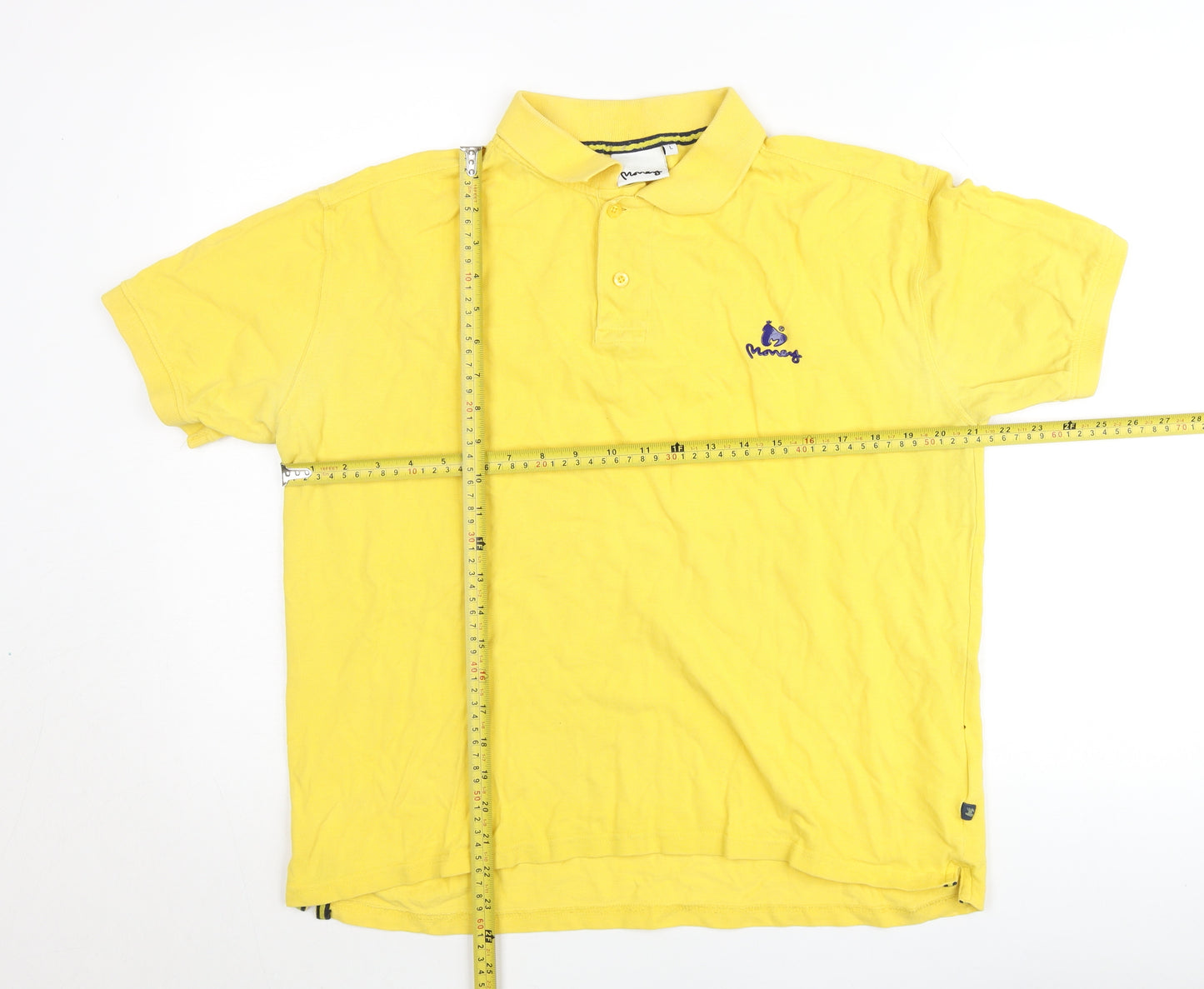 Money Mens Yellow Polo Shirt L Cotton Embroidered Logo Casual