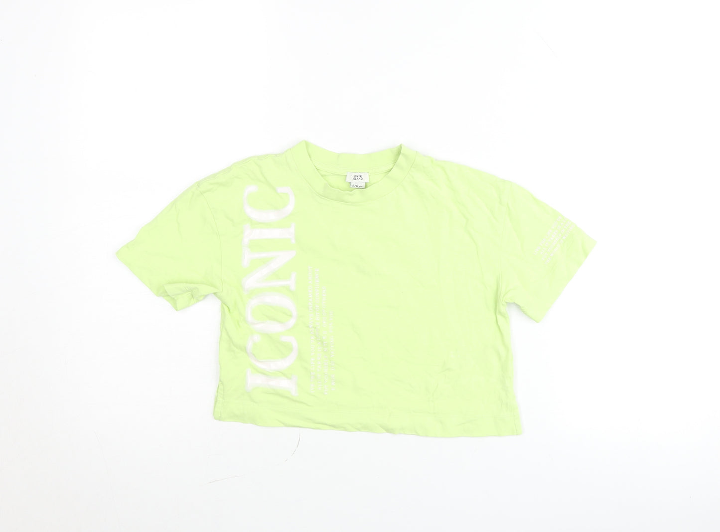 River Island Girls Green Cropped Graphic T-Shirt 5-6 Years