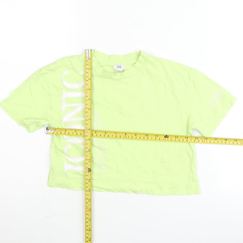 River Island Girls Green Cropped Graphic T-Shirt 5-6 Years