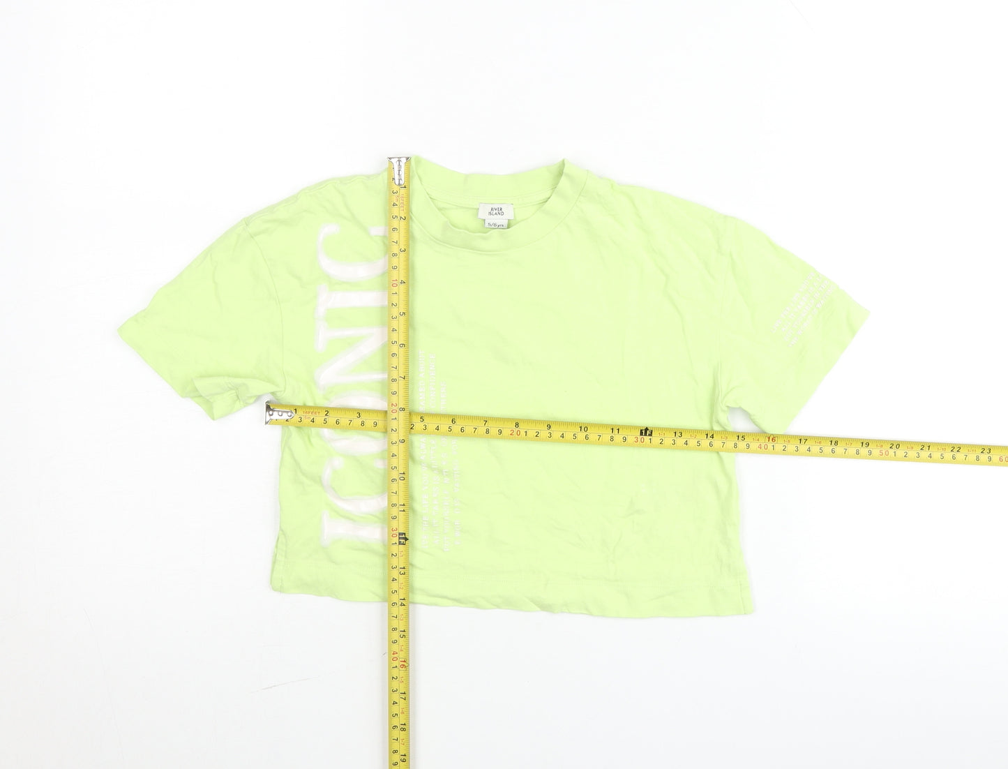 River Island Girls Green Cropped Graphic T-Shirt 5-6 Years