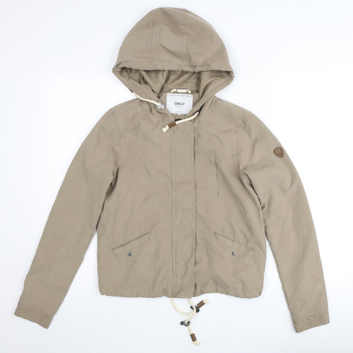ONLY Girls Beige Hooded Anorak Jacket XS Cotton Drawstring Casual Coat