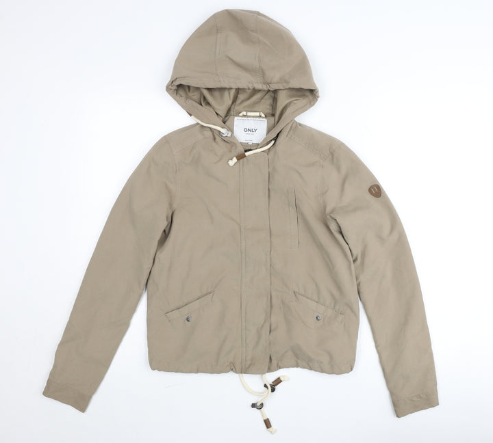 ONLY Girls Beige Hooded Anorak Jacket XS Cotton Drawstring Casual Coat