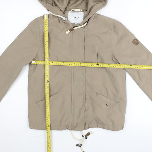 ONLY Girls Beige Hooded Anorak Jacket XS Cotton Drawstring Casual Coat
