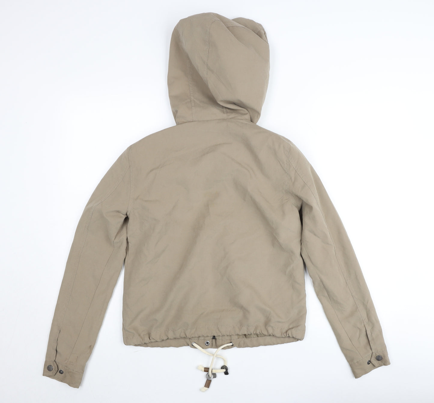 ONLY Girls Beige Hooded Anorak Jacket XS Cotton Drawstring Casual Coat