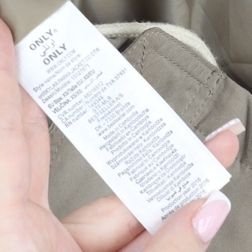 ONLY Girls Beige Hooded Anorak Jacket XS Cotton Drawstring Casual Coat
