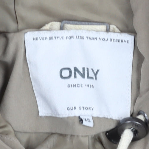 ONLY Girls Beige Hooded Anorak Jacket XS Cotton Drawstring Casual Coat