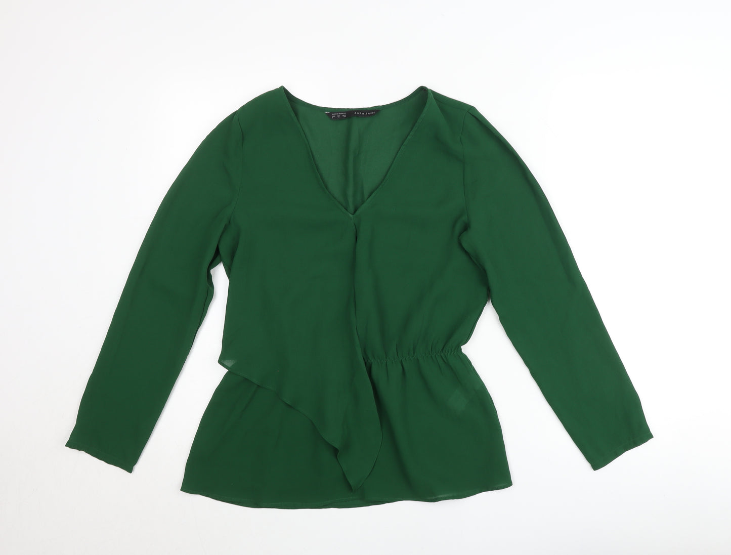 Zara Basic Women's Green V-Neck Wrap Blouse Long Sleeve Size S