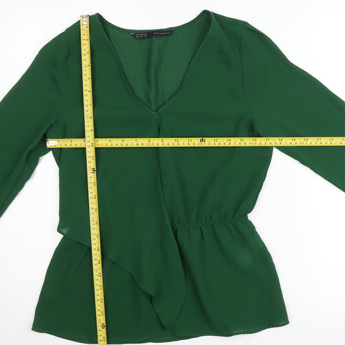 Zara Basic Women's Green V-Neck Wrap Blouse Long Sleeve Size S