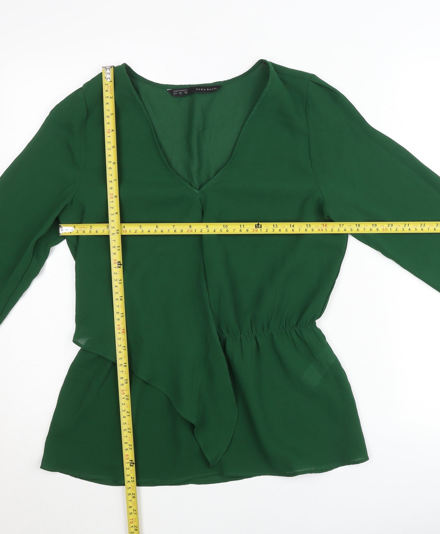 Zara Basic Women's Green V-Neck Wrap Blouse Long Sleeve Size S