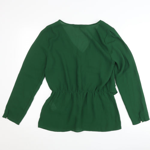 Zara Basic Women's Green V-Neck Wrap Blouse Long Sleeve Size S