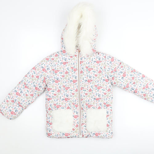 Primark Girls Multicoloured Floral Hooded Puffer Jacket 4-5 Years