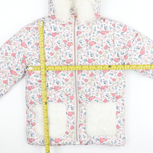 Primark Girls Multicoloured Floral Hooded Puffer Jacket 4-5 Years