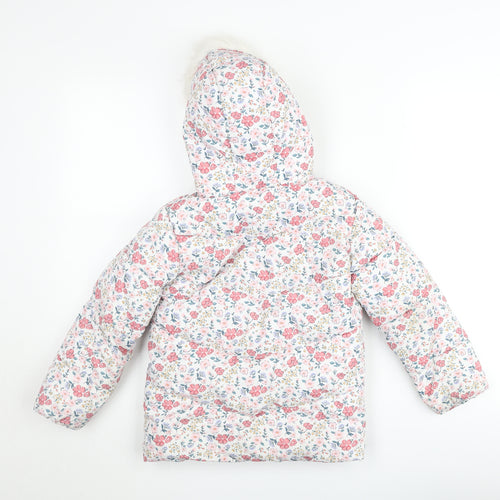 Primark Girls Multicoloured Floral Hooded Puffer Jacket 4-5 Years