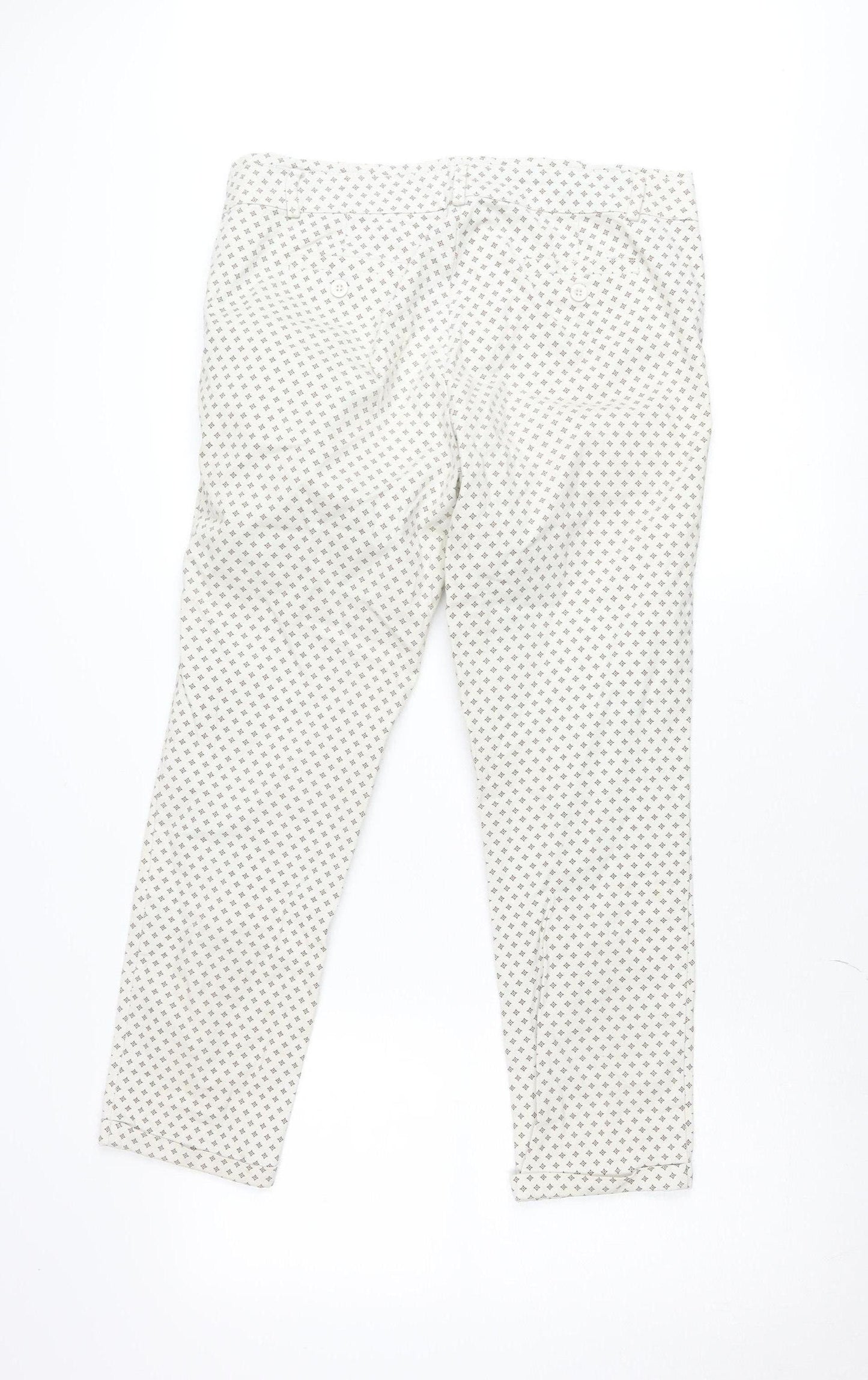 LFT Women's Beige Geometric Stretch Chino Trousers Size 12 Slim Fit