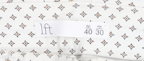 LFT Women's Beige Geometric Stretch Chino Trousers Size 12 Slim Fit