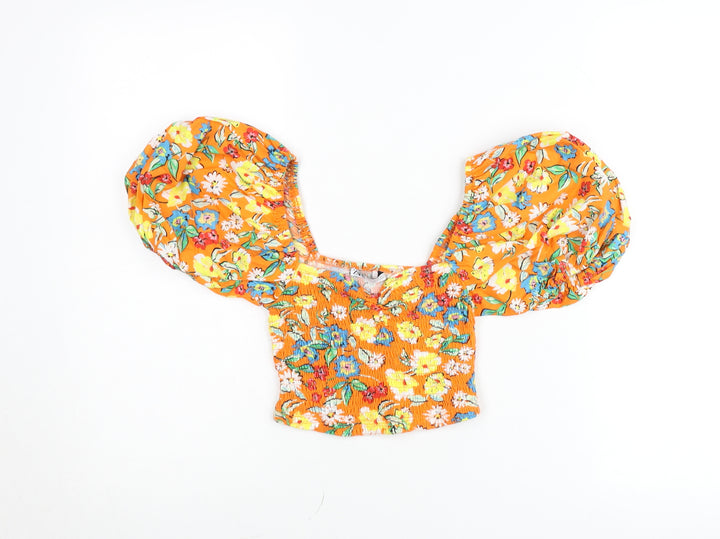 ZARA Women’s Orange Floral Puff Sleeve Cropped Blouse Size S