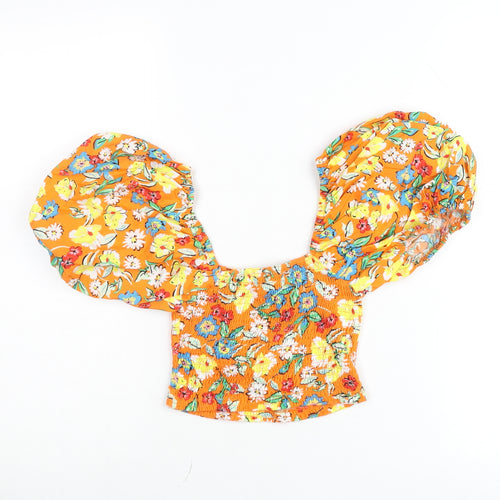 ZARA Women’s Orange Floral Puff Sleeve Cropped Blouse Size S