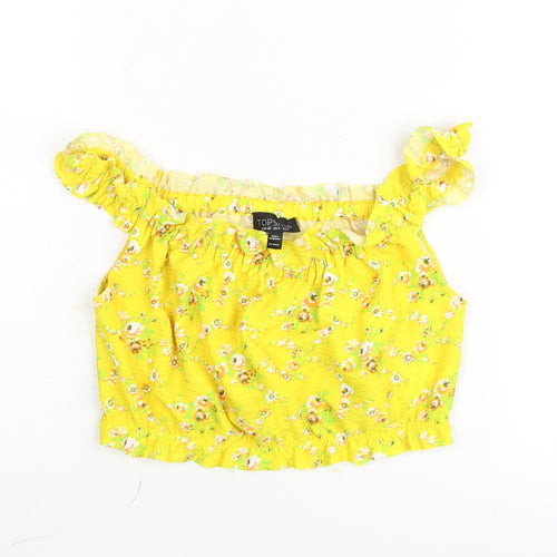 Topshop Women’s Yellow Floral Cropped Off Shoulder Blouse UK 8