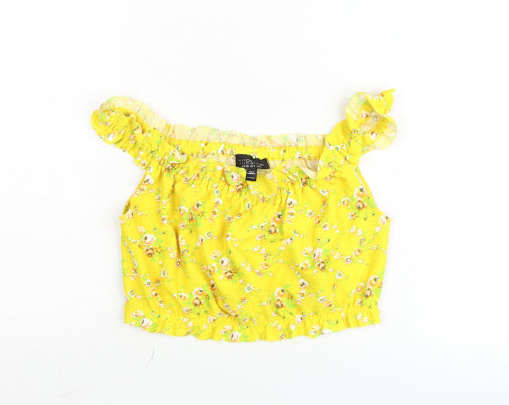 Topshop Women’s Yellow Floral Cropped Off Shoulder Blouse UK 8