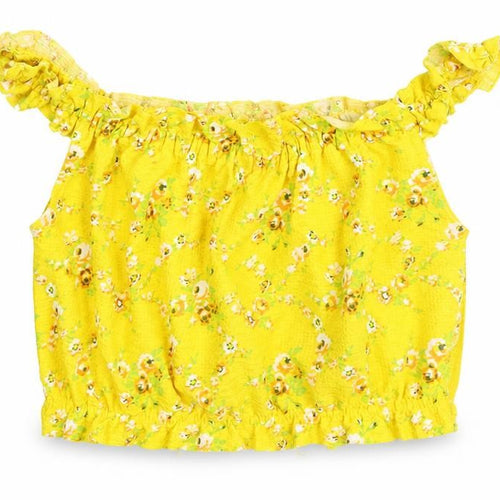 Topshop Women’s Yellow Floral Cropped Off Shoulder Blouse UK 8